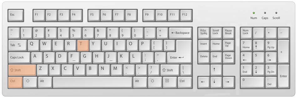 white pc keyboard Ctrl-Shift-T