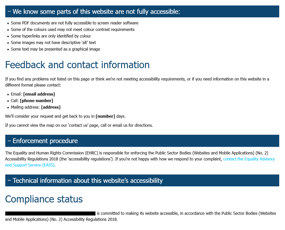 Incomplete Accessibility Statement Template
