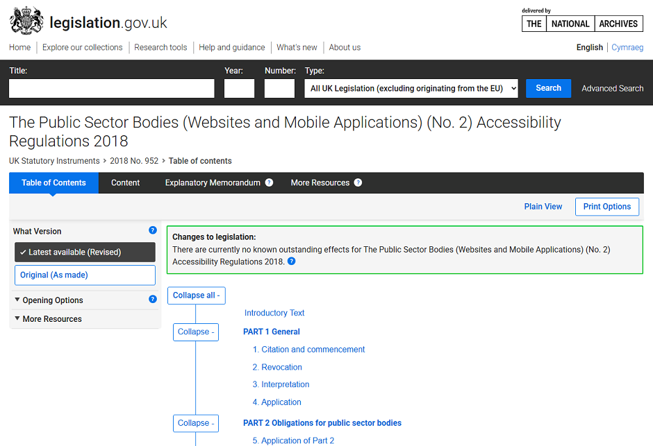 Public Sector Bodies Websites Accessibility Regulations 2018